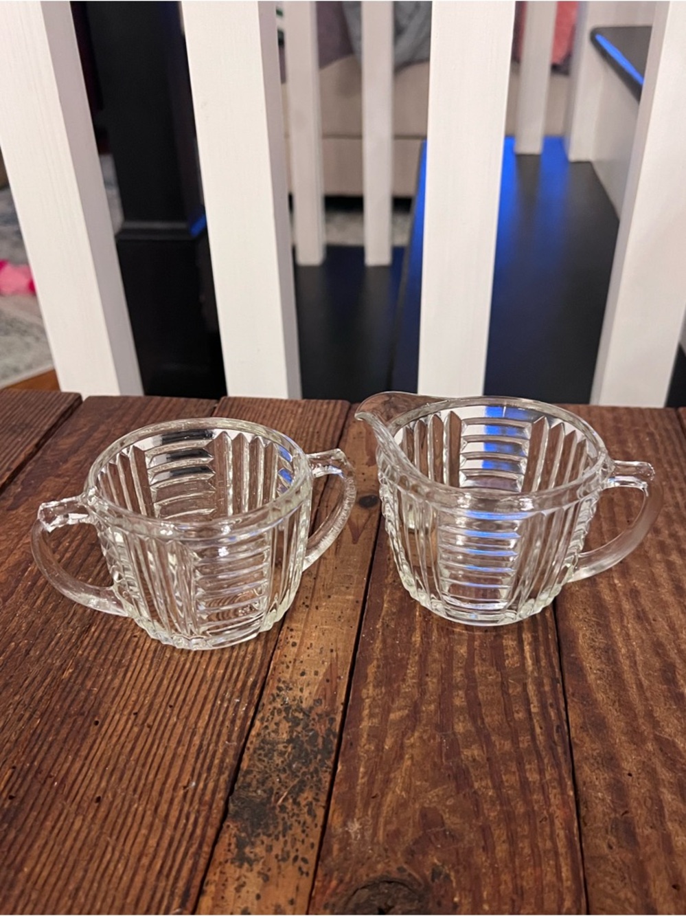 Vintage Art Deco Clear Glass Creamer and Sugar Set - Picture 1 of 5